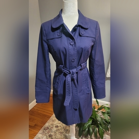 Ann Taylor Loft Blue Trench Coat with Paisley Lining- Size S - Picture 1 of 9